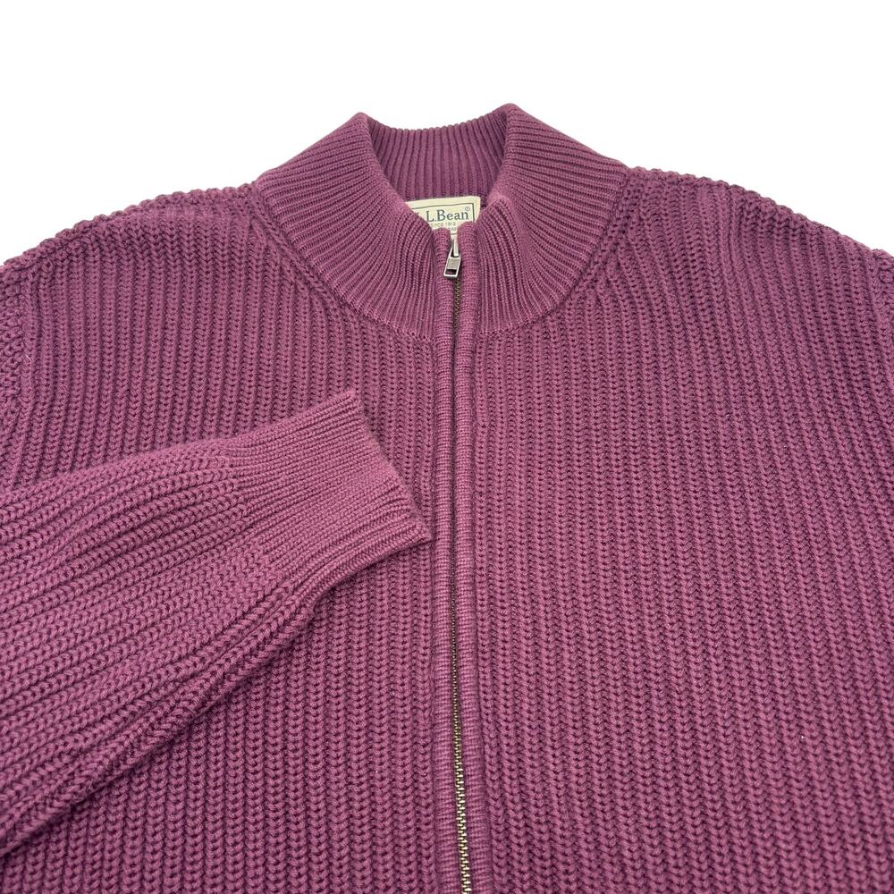 L.L. Bean Mens XL‎ Regular Burgundy Red Full Zip Long Sleeve Knit Heavy Sweater